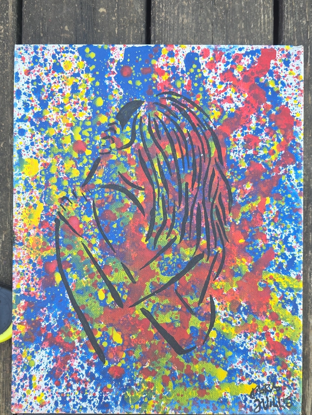 Embrace Graffiti Abstract Splatter Canvas Art - Blue, Red, Yellow 11x14